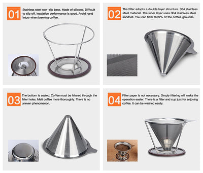 Stainless Steel Pour Over Coffee Dripper - cafebrew