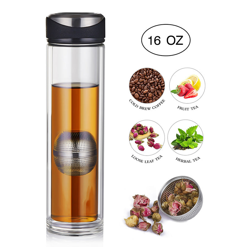 Tea Tumbler with Infuser  BPA Free Double Wall Glass Travel Tea